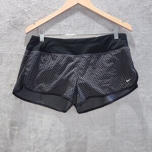 Nike Dri-Fit Womens Black Gray Geometric Running Shorts Size Medium Athletic